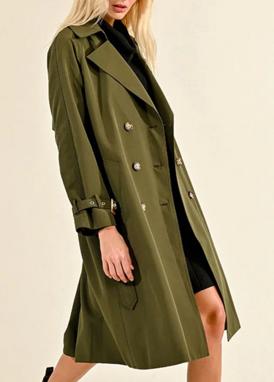 Long Trench Coat- Dark Green