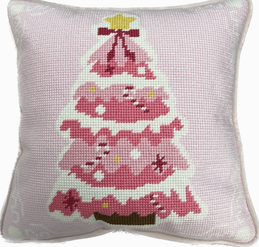 Pink Christmas Needlepoint Pillow