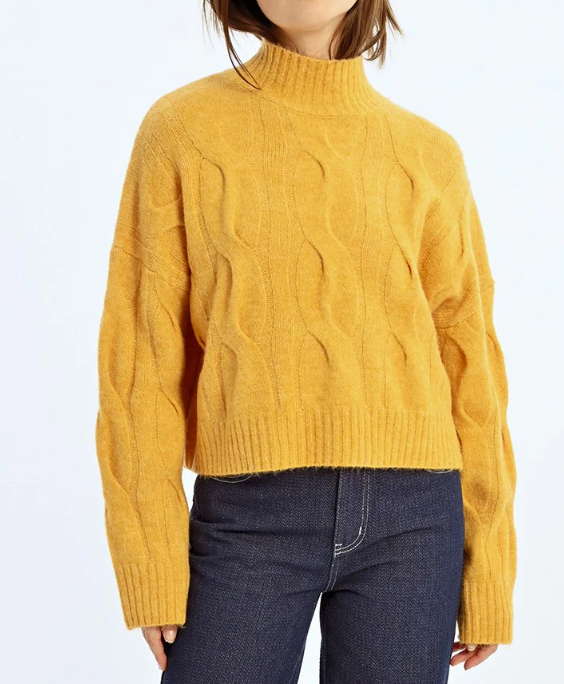 Soft Knit Cable Sweater - Saffron yellow