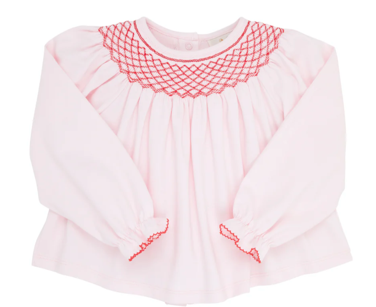 Bettye Sue Smocked Top- Palm Beach Pink with Richmond Red Smocking