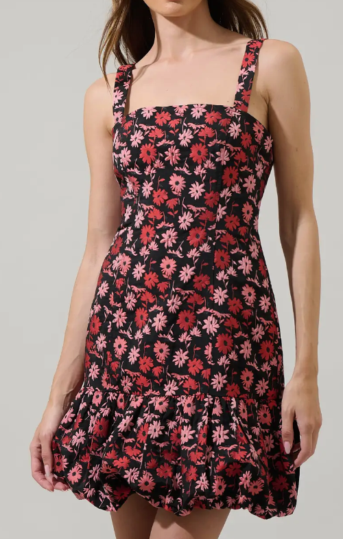 Fredonia Floral Eloy Ruffle Mini Dress - Red/Black