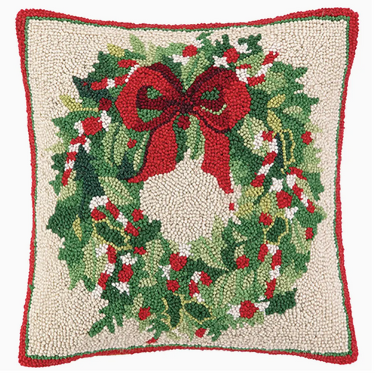 Classic Christmas Wreath Hook Pillow