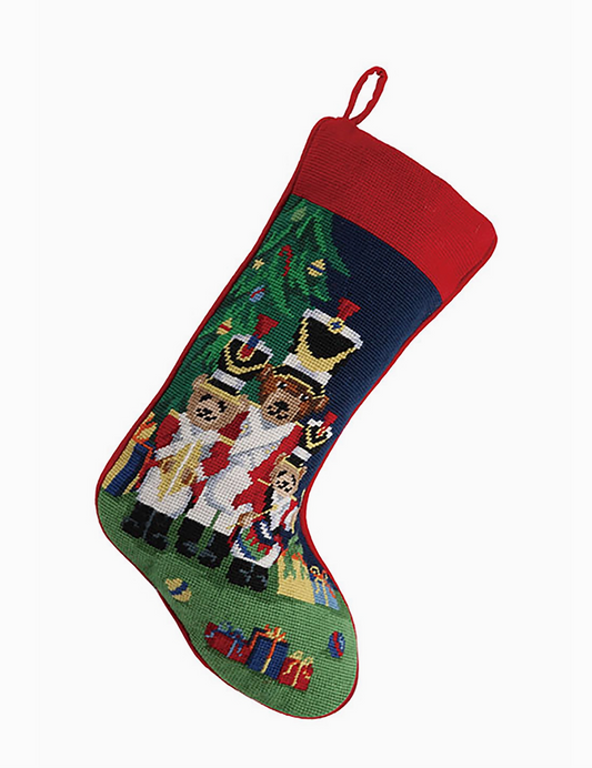 Christmas Bears Needlepoint Stocking-Red