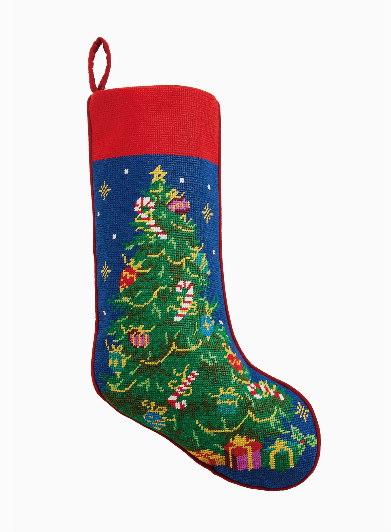 Christmas Tree Embroidered Needlepoint Stocking