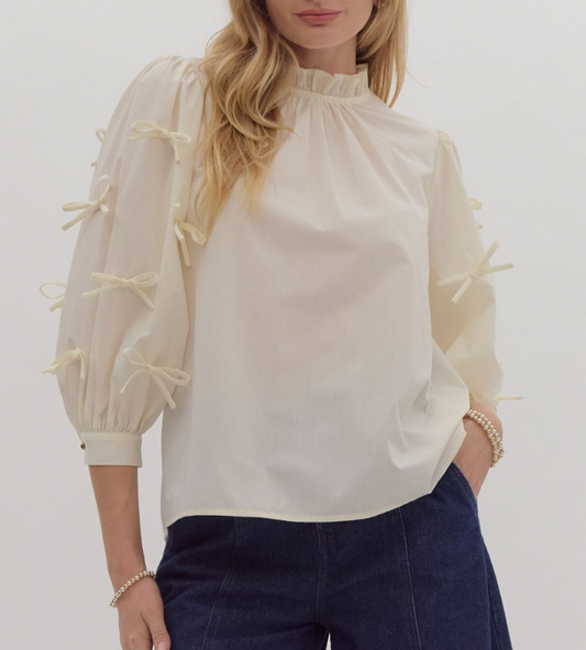 Solid Ruffled High Neck Blouse - Vanilla