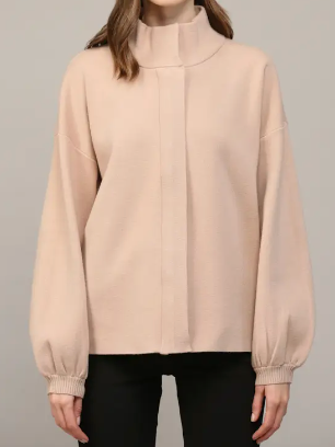 Zip Up Mock Neck Sweater Jacket - Taupe