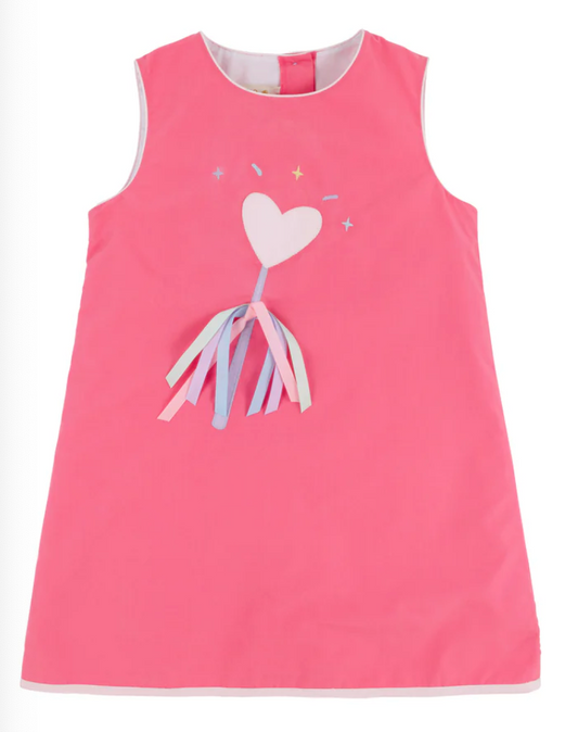 Annie Apron Dress - Romany Rose with Palm Beach Pink & Heart Wand Applique