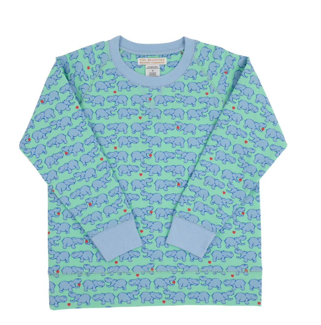 Cassidy Comfy Crewneck Hugga Hippo with Beale Street Blue