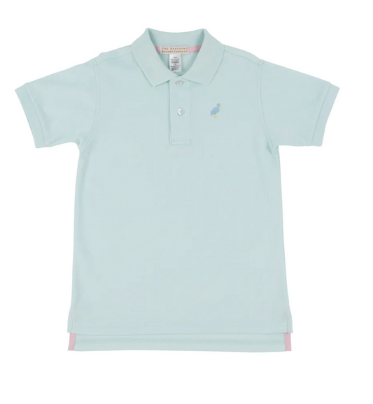 Prim & Proper Polo- Sea Island Seafoam with Beale Street Blue Multicolor Stork