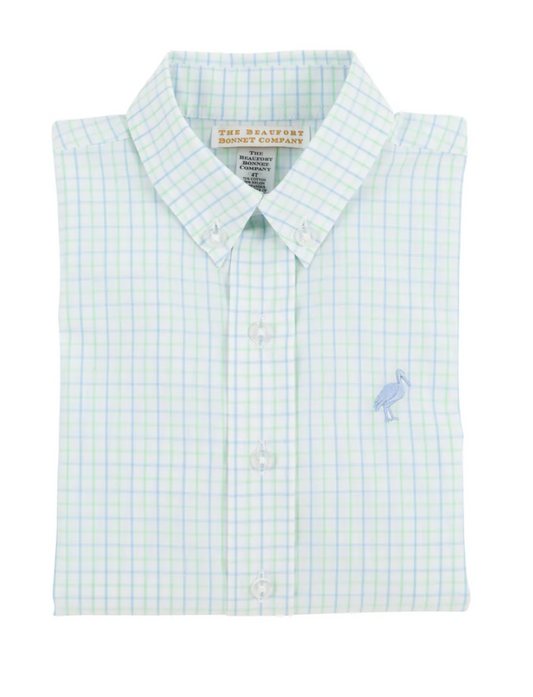 Dean's List Dress Shirt Sea Island Seafoam and Beale Street Blue Windowpane with Beale Street Blue Stork