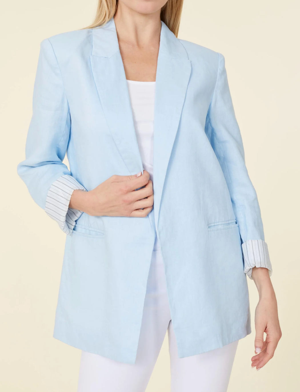 Oversized Linen Blazer - Light Blue