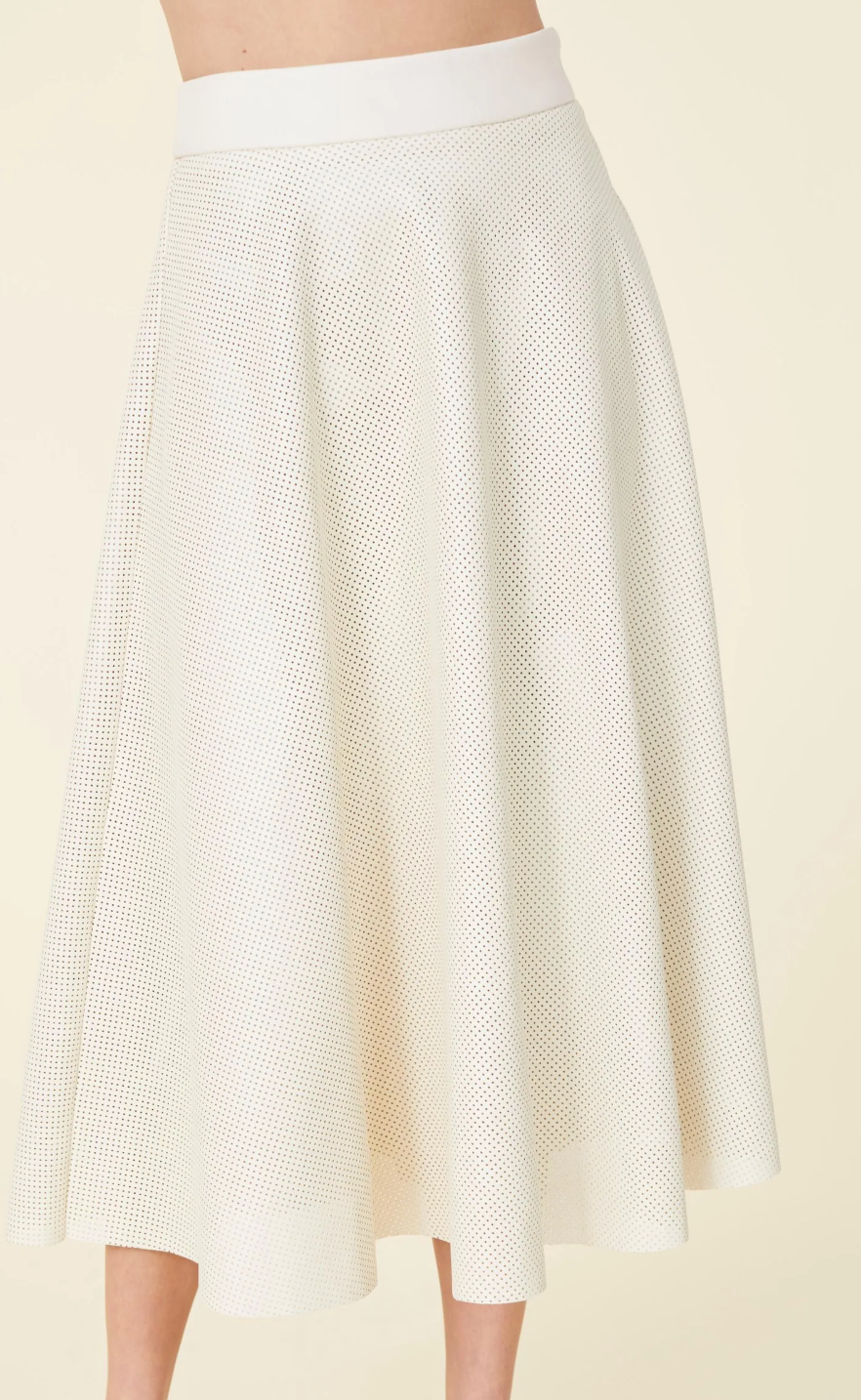 Vegan Leather Perforated Skirt - Creme