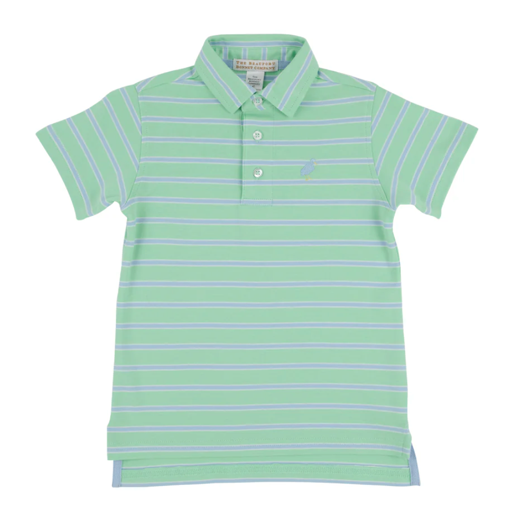 Prim & Proper Polo SS- Grace Bay Green/Beale Street Blue/Worth Ave White Stripe