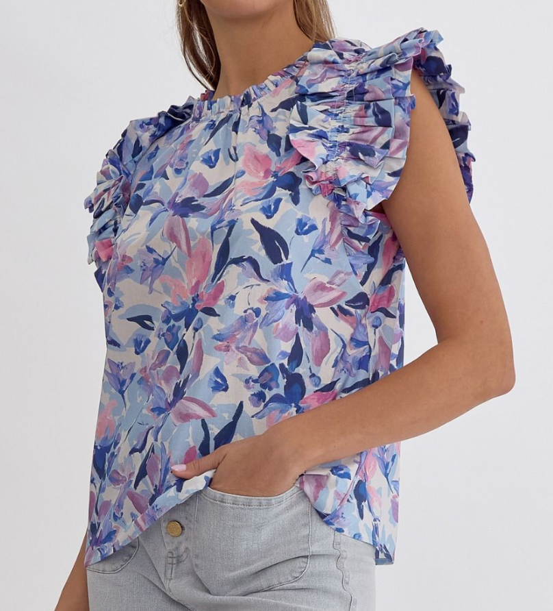 Printed Sleeveless Top - Blue