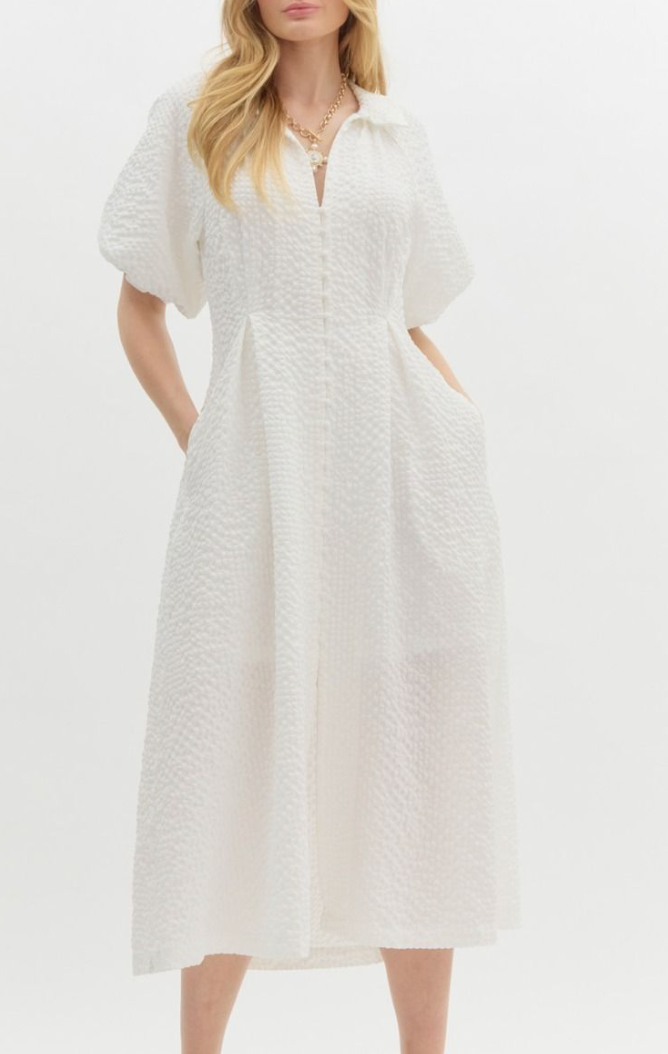 Solid Waffle textured Midi Dress - Off White