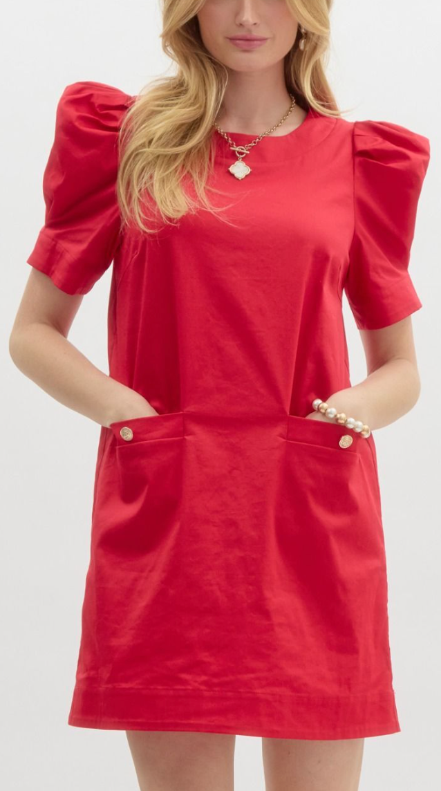 Solid Shift Pullover Mini Dress - Red