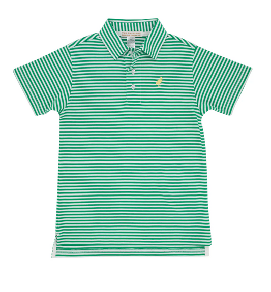 Prim & Proper Polo - Kiawah Kelly Green Stripe with Bellport Butter Yellow Stork