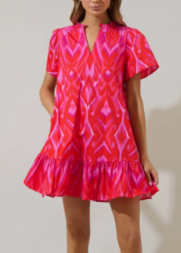 Blevin Ikat Celeste Mini Dress - Red/Pink