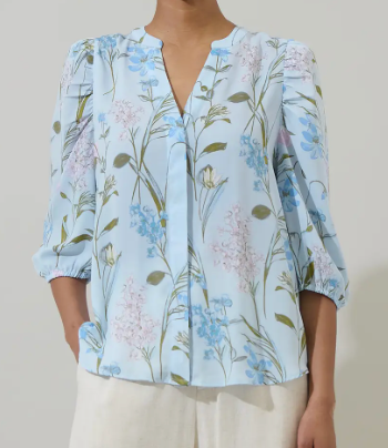 Leida Floral Tiva Long Sleeve Blouse - Baby Blue