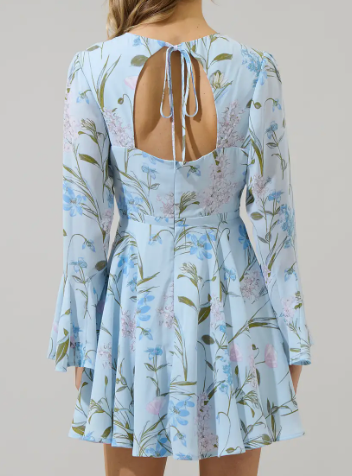 Leida Floral Yara Flare Mini Dress - Baby Blue