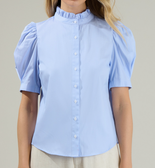 Quest Striped Button Down Top - Blue White