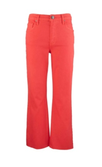 KUT Kelsey High Rise Ankle Flare with Raw Hem - Strawberry
