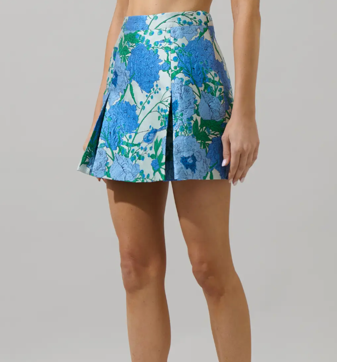 Willa Floral Jacquard Calera Mini Skirt-Blue
