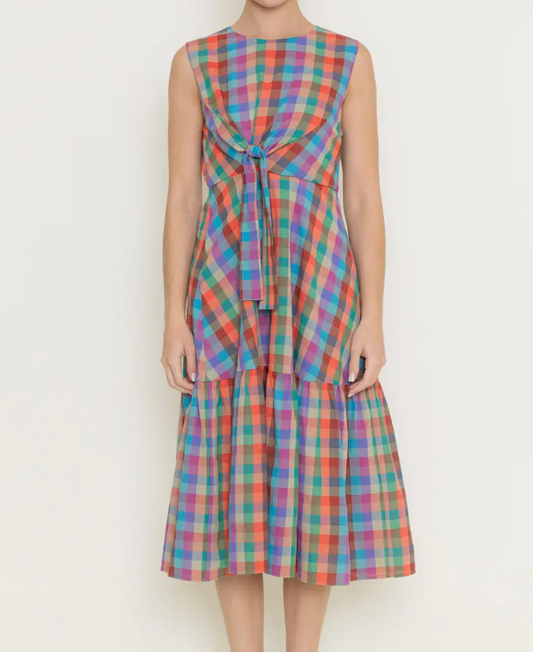 Self Tied Knot Sleeveless Maxi Dress- Plaid