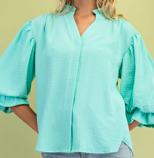 Emerald Gathered Balloon Sleeve Blouse