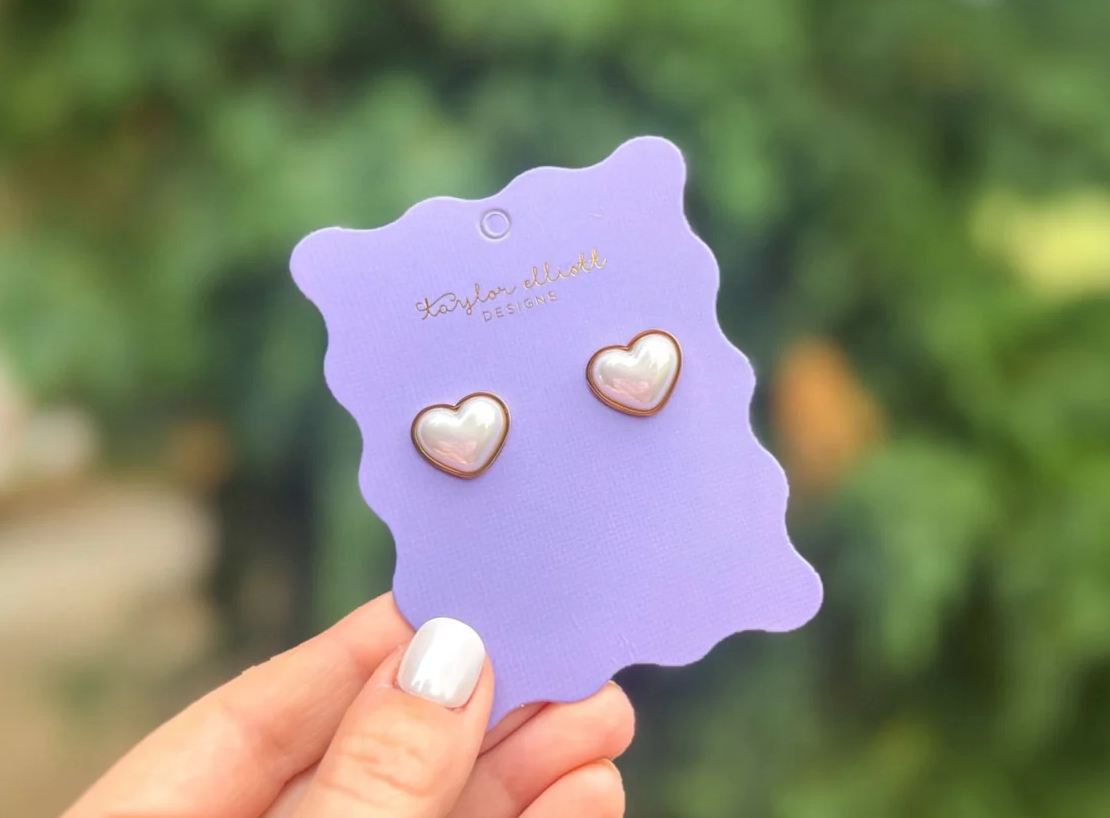 Meredith Pearl Heart Stud Earrings