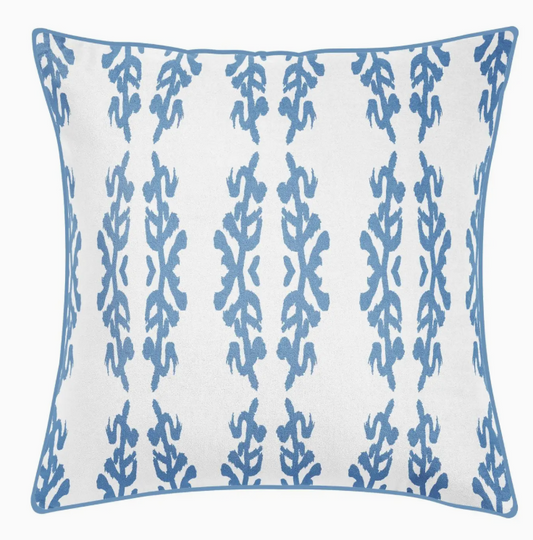 Coral Gardens Embroidered 22x22 Pillow- Blue