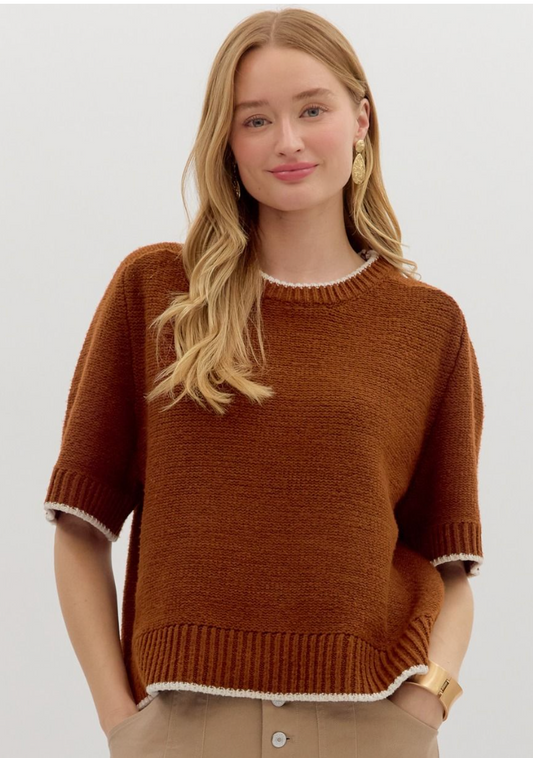 Jwel Neck Sweater With stripe Border