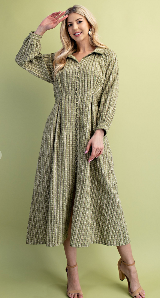 Floral Check Print Dress in Sage Green