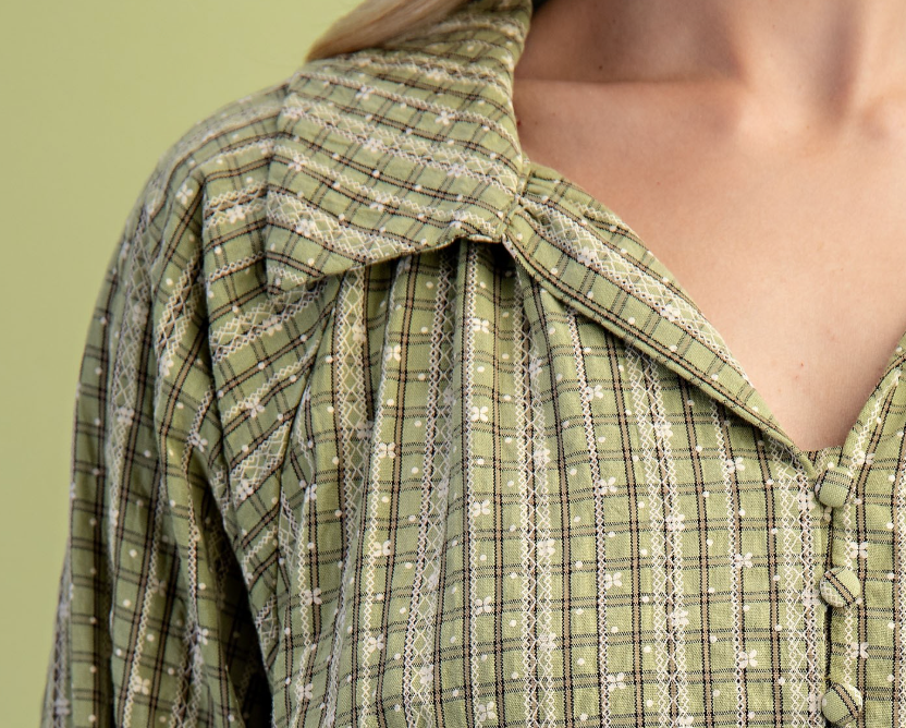 Floral Check Print Dress in Sage Green