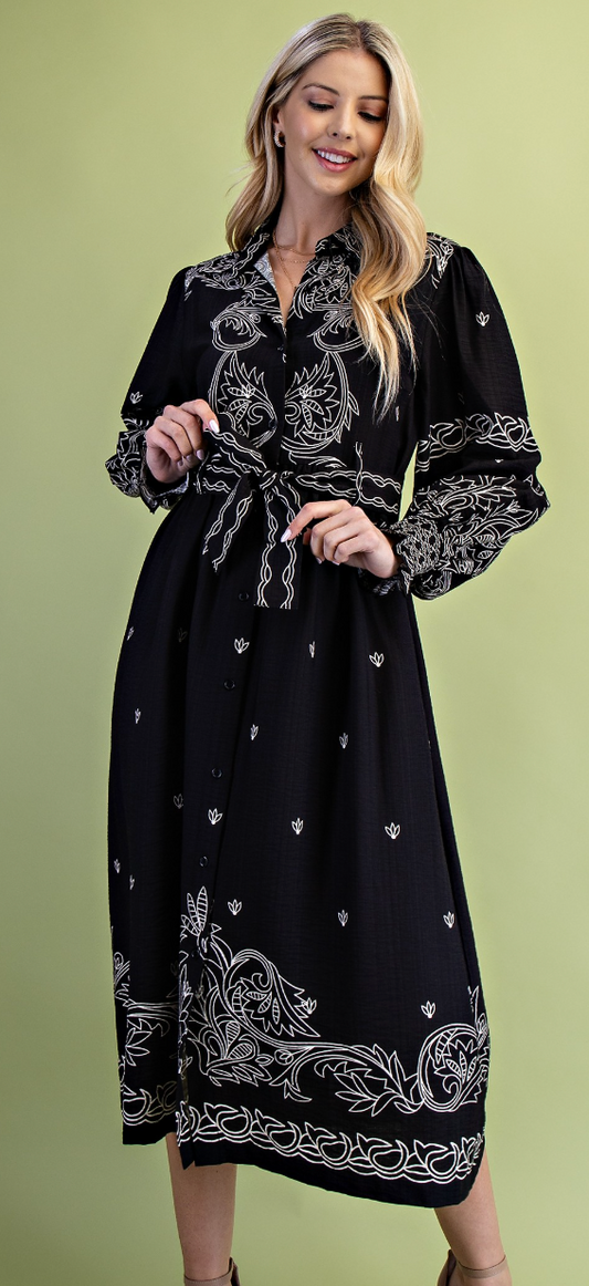 Printed Midi Dress in Black