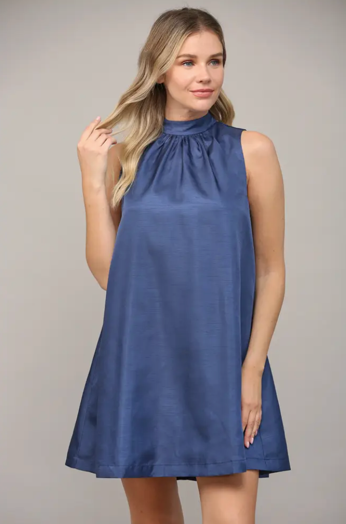Tie Back Halter Neck Satin A-Line Dress