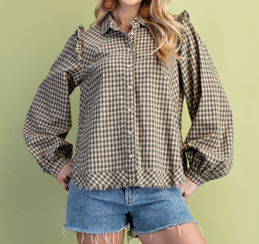 Olive Plaid Button Down