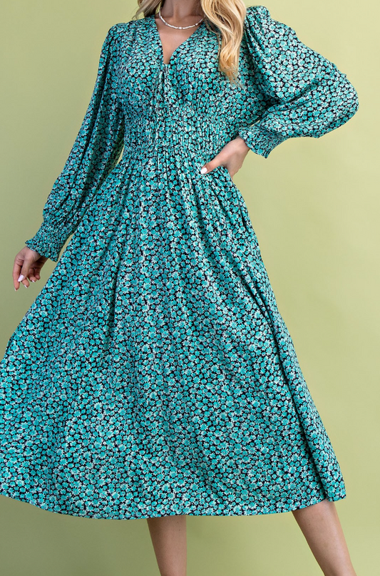 Jade Mix Ditsy Floral Print Midi Dress