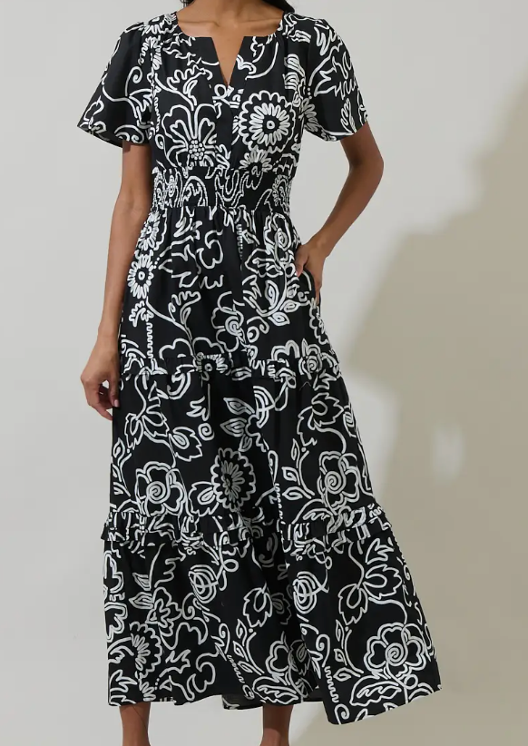 Haylie Floral Palmer Poplin Tiered Maxi Dress
