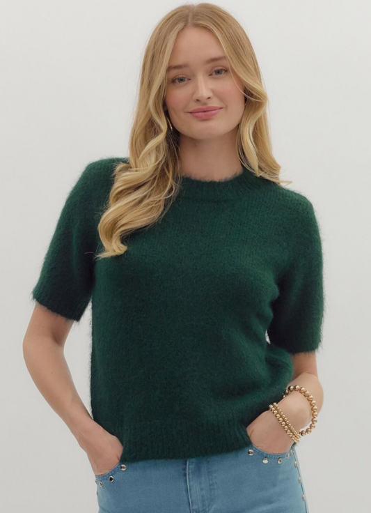 short sleeve sweater knit top in Green