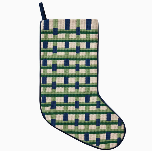 Abstract Plaid Blue Embroidered Stocking - Ampersand