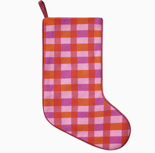 Abstract Plaid Pink Embroidered Stocking - Ampersand