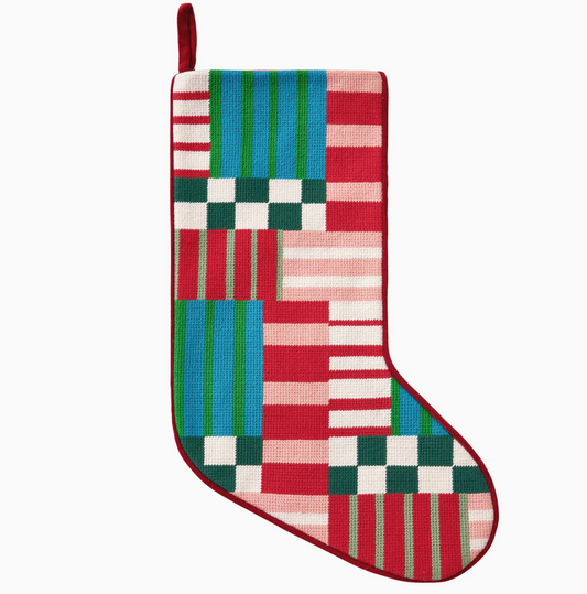 Modern Patchwork Embroidered Stocking - Ampersand