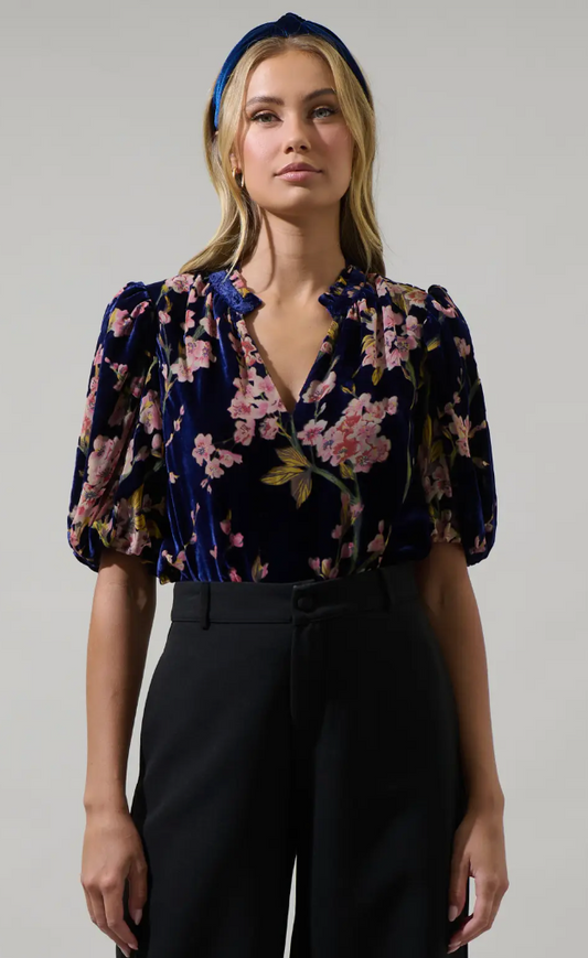 Zuzanna Floral Gretna Velvet Ruffle Blouse