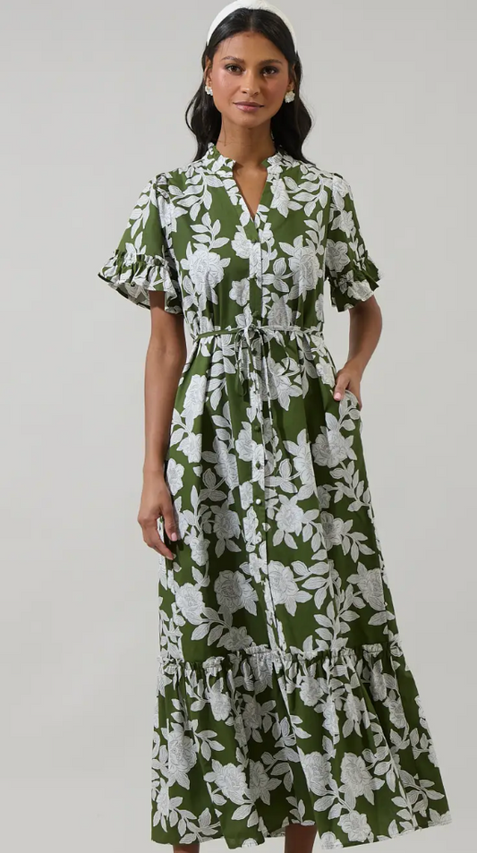 Haizley Floral Alna Button Up Midi Dress