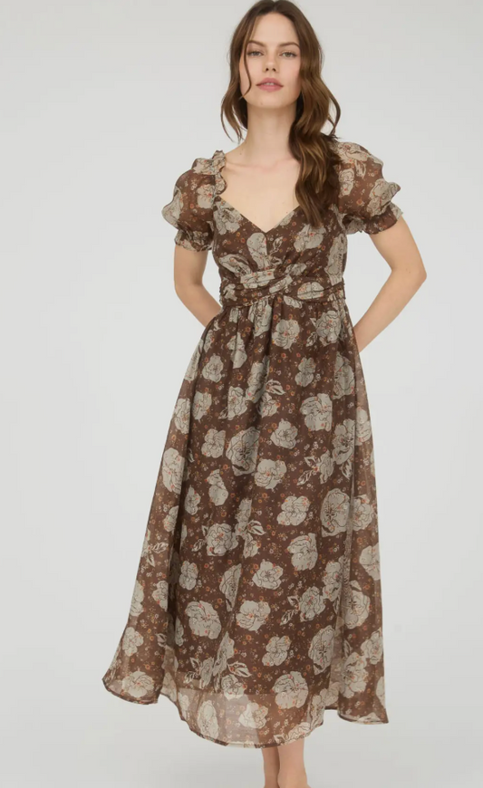 Floral Sweetheart Neck Back Tie Midi Dress
