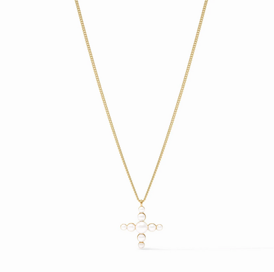 Gumdrop Cross Delicate Necklace-Pearl