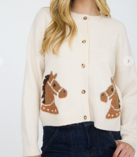 Horse Jacquard Long Sleeve Cardigan