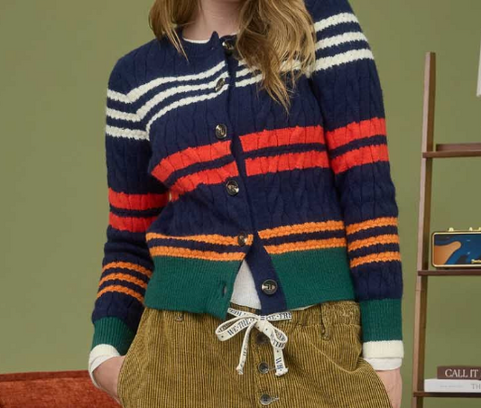 Multicolor Stripe Cable Knit Button Down Cardigan