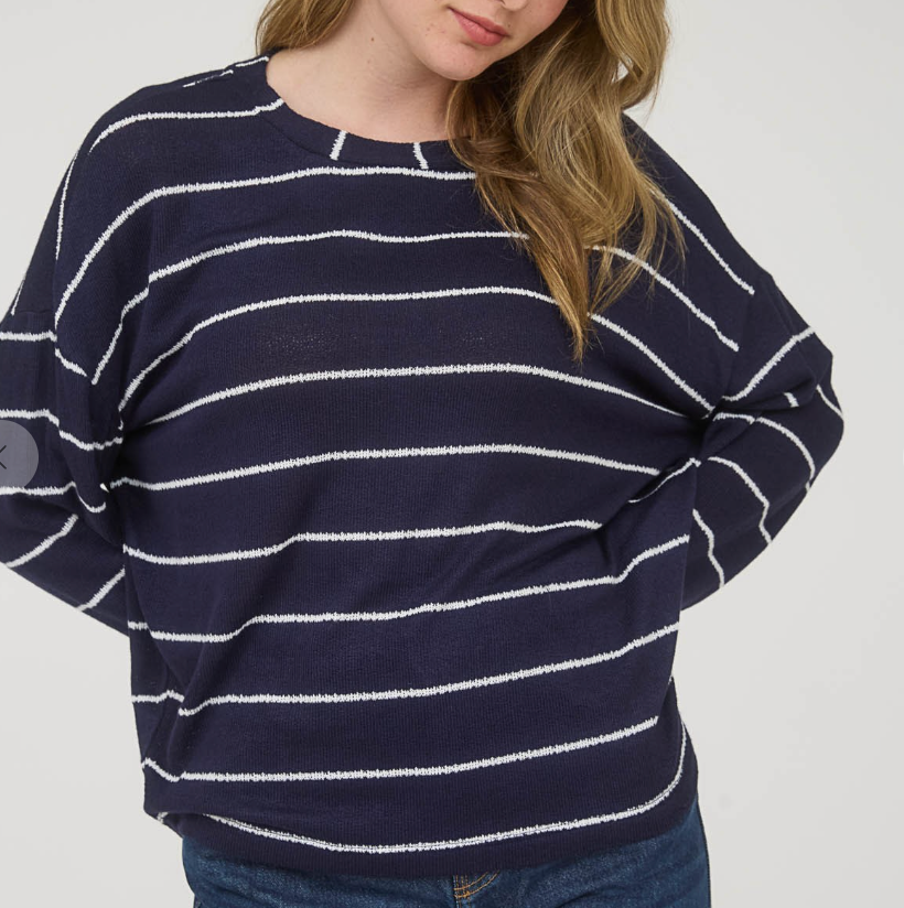 Stripe Long Sleeve Drop Shoulder Knit Top